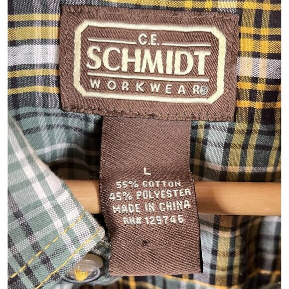 CE Schmidt Workwear Yellow & Green Short Sleeve Casual Button Down Size Large - Picture 3 of 3